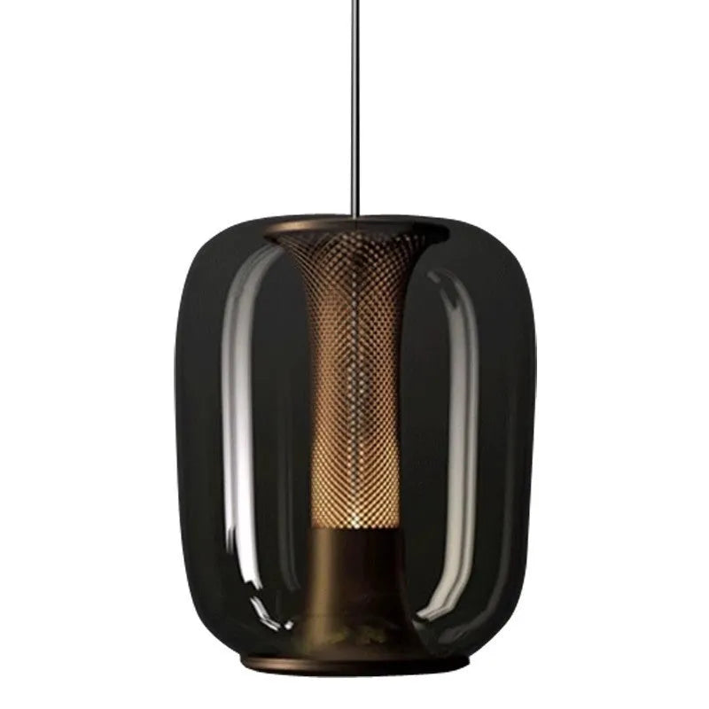 Nordic minimalist glass chandelier pendant light in clear, cognac, or smoky grey colour options