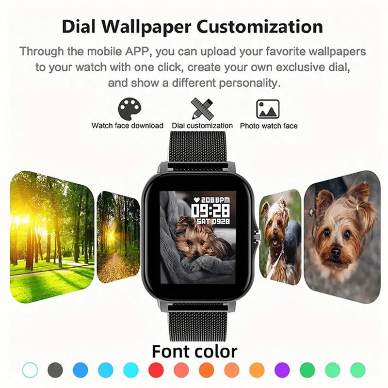 Smart watch with 1.44-inch touch screen display on a silicone strap, showing fitness metrics interface.