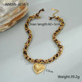 Women's stainless steel leopard love pendant necklace with geometric design and regular chain