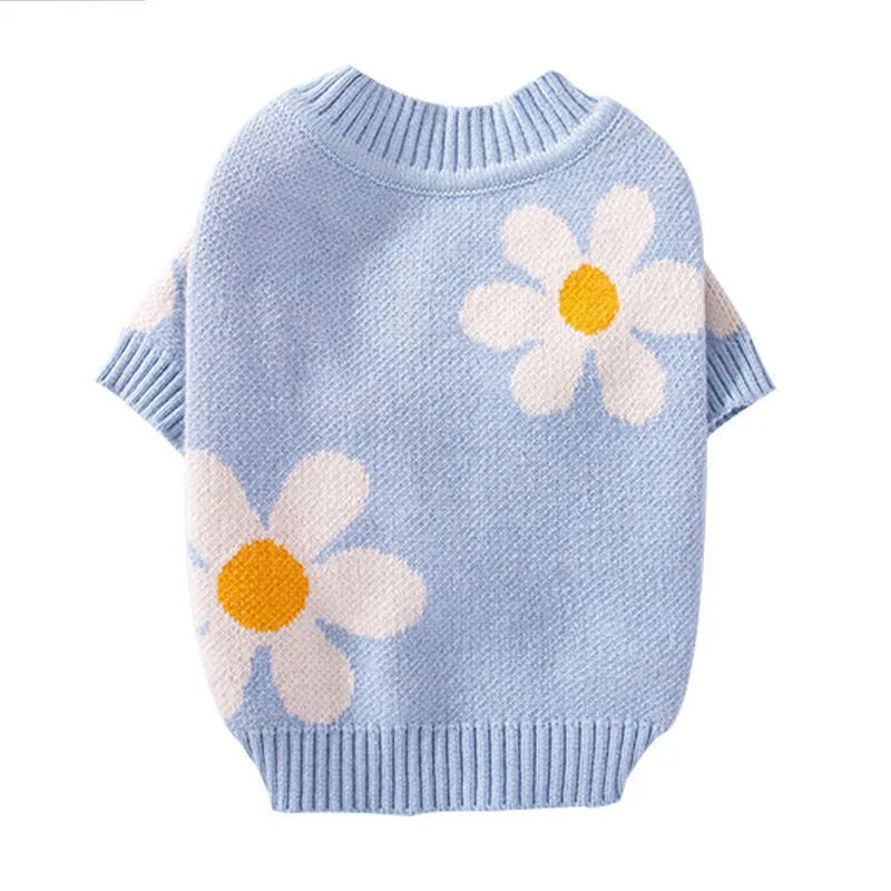 Small dog wearing blue polyester autumn winter clothing with weight-based sizing guide