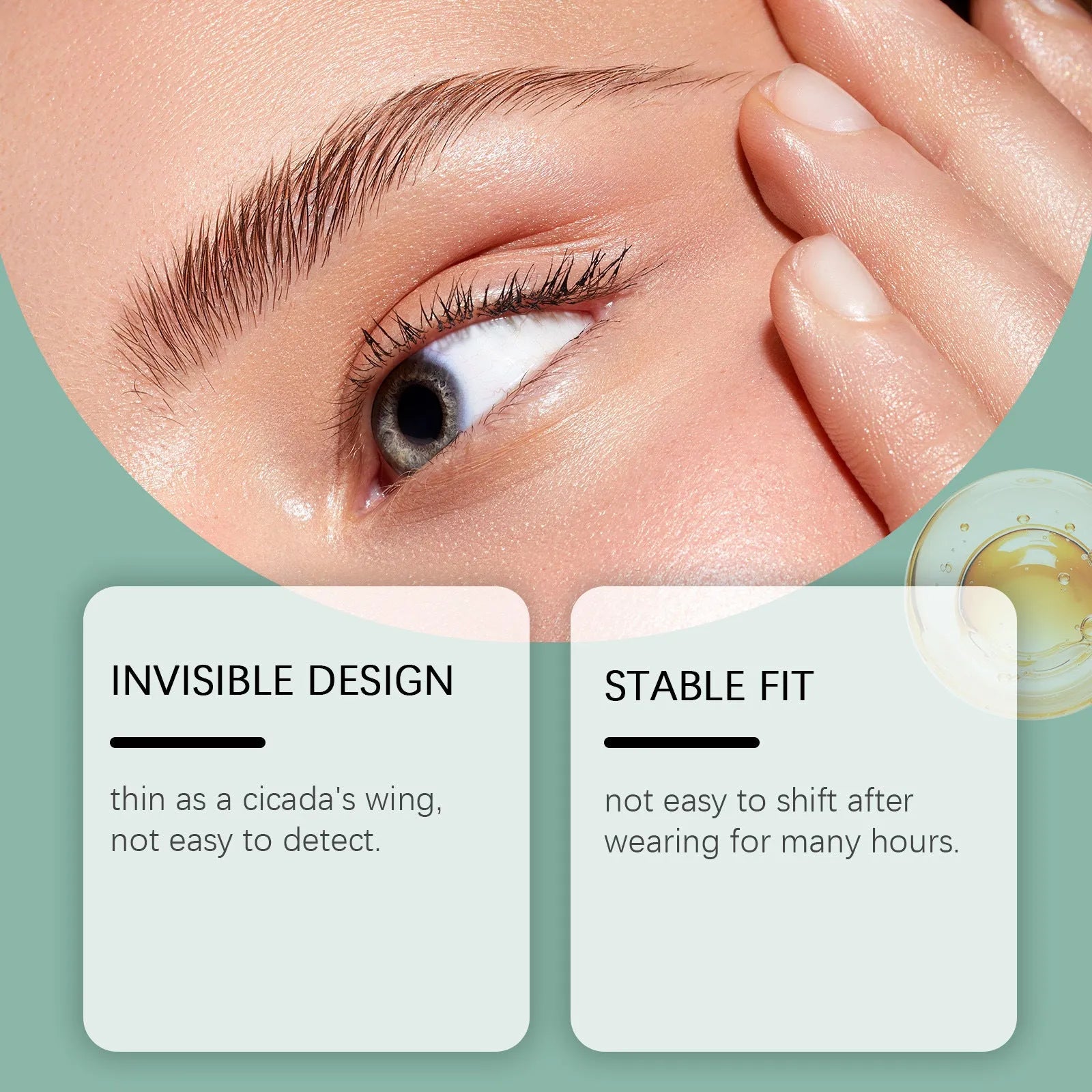 Pack of Bright Eyes Eyelid Stickers, 80 pieces, with hydrating formula ingredients listed