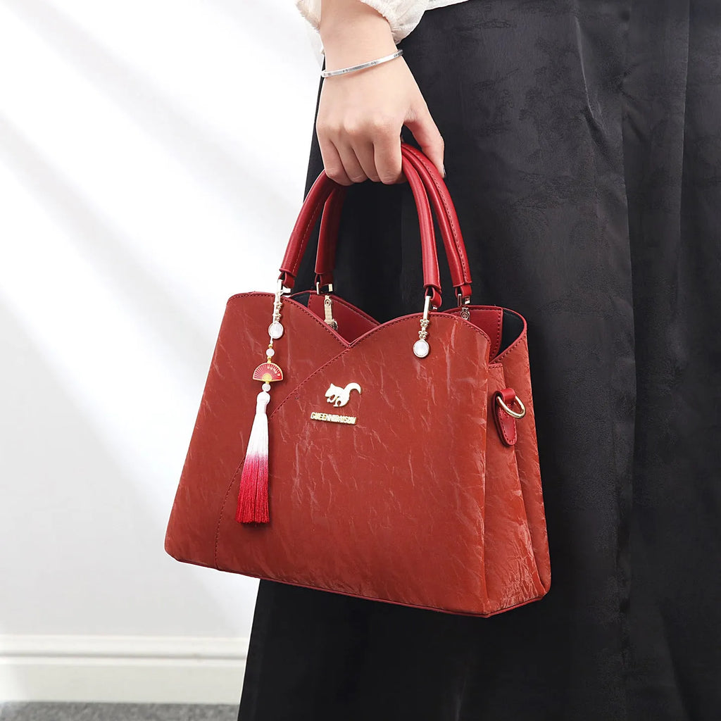 Women's soft PU messenger bag in horizontal square shape with ethnic style colour options