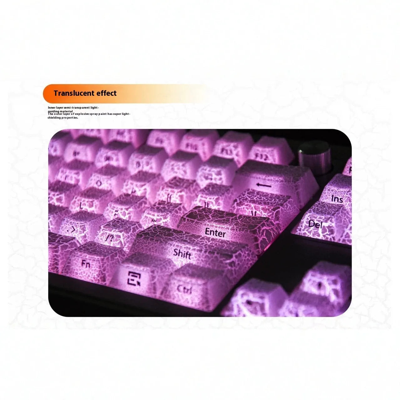 White transparent mechanical keyboard keycaps with side carving design on polycarbonate material
