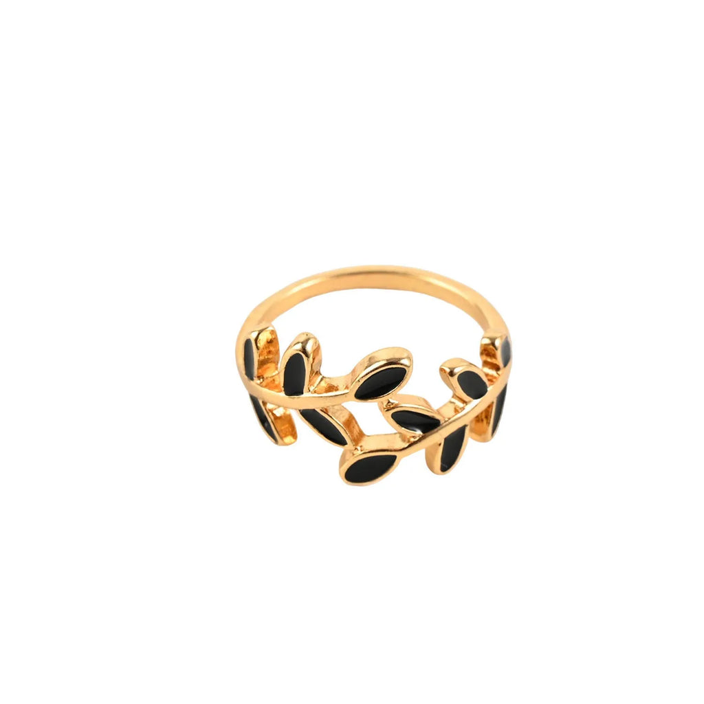 Gold acrylic leaf geometric fashion ring with electroplated finish and flower shape