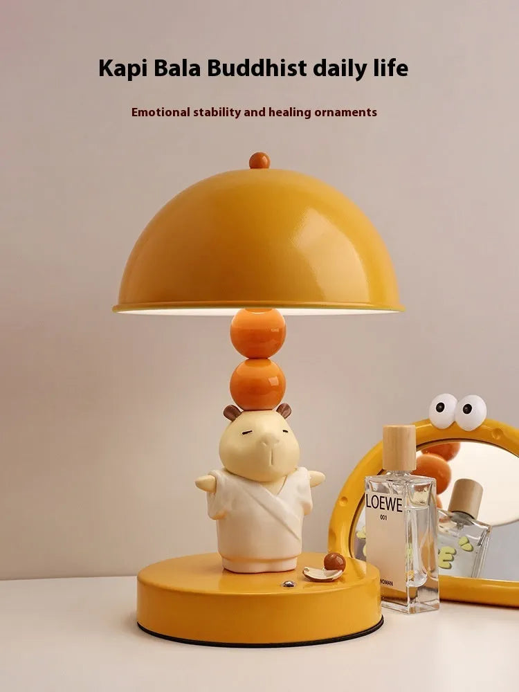 Cute Kappabala bedroom table lamp in resin and wrought iron, simple modern night light with lotus or Let It Be design