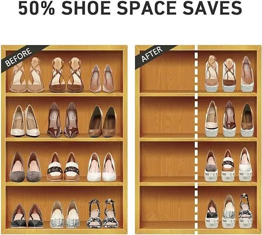 Adjustable double-layer thickened plastic shoe rack in black, folded flat for compact storage