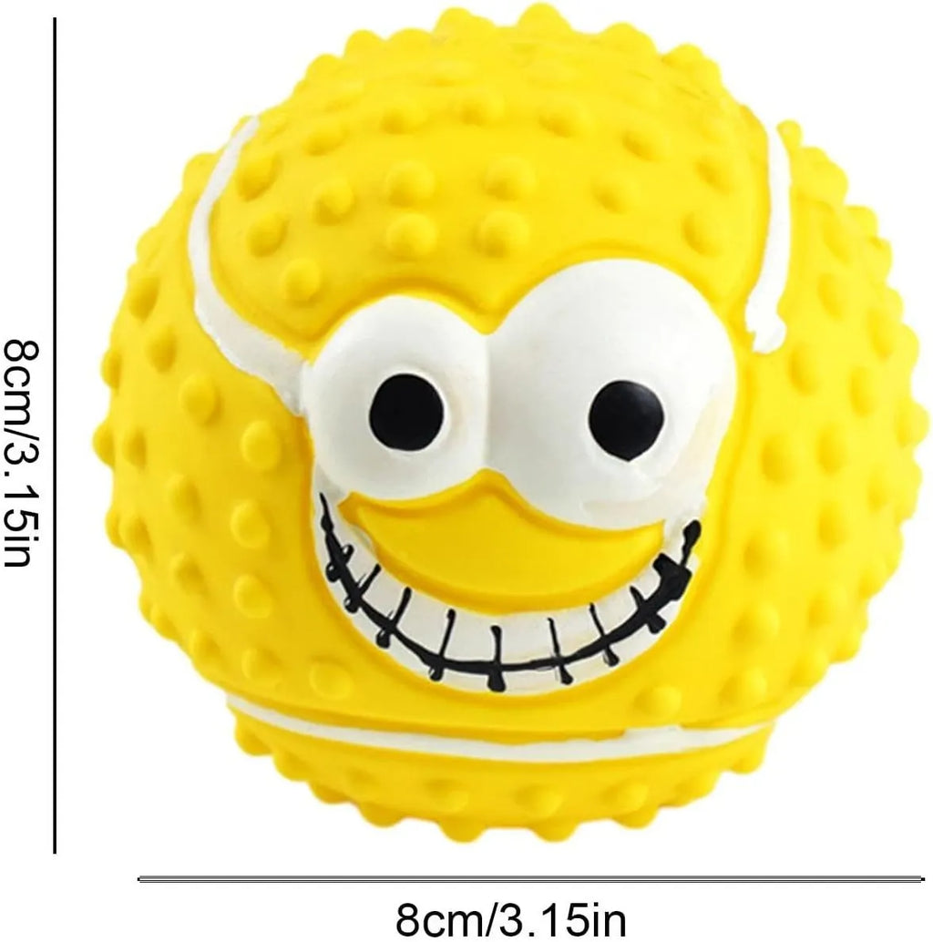 Set of four colourful latex dog balls with smile faces, suitable for small and medium pets