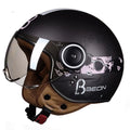 Lightweight retro half helmet for electric scooters in bright blue and red colour.