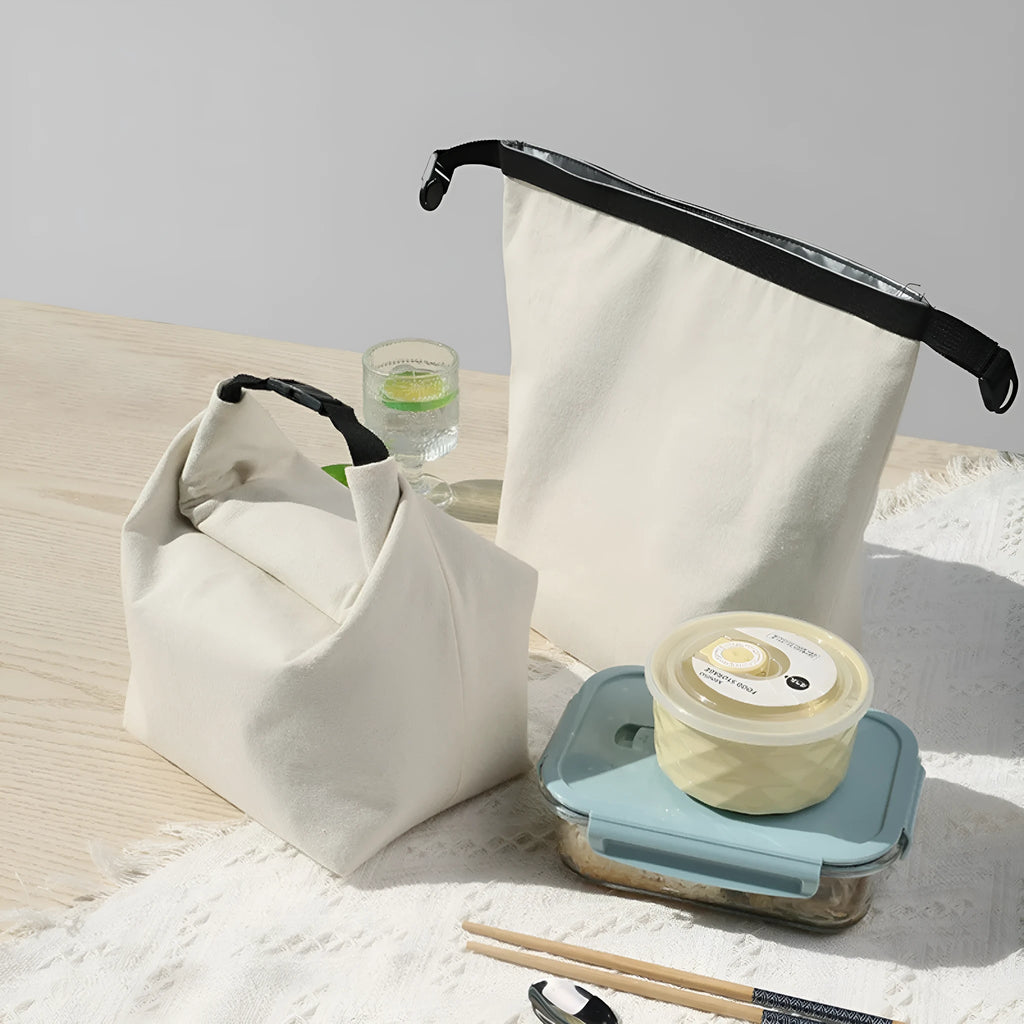 Portable lunch canvas bag in natural colour with PEVA lining for office workers