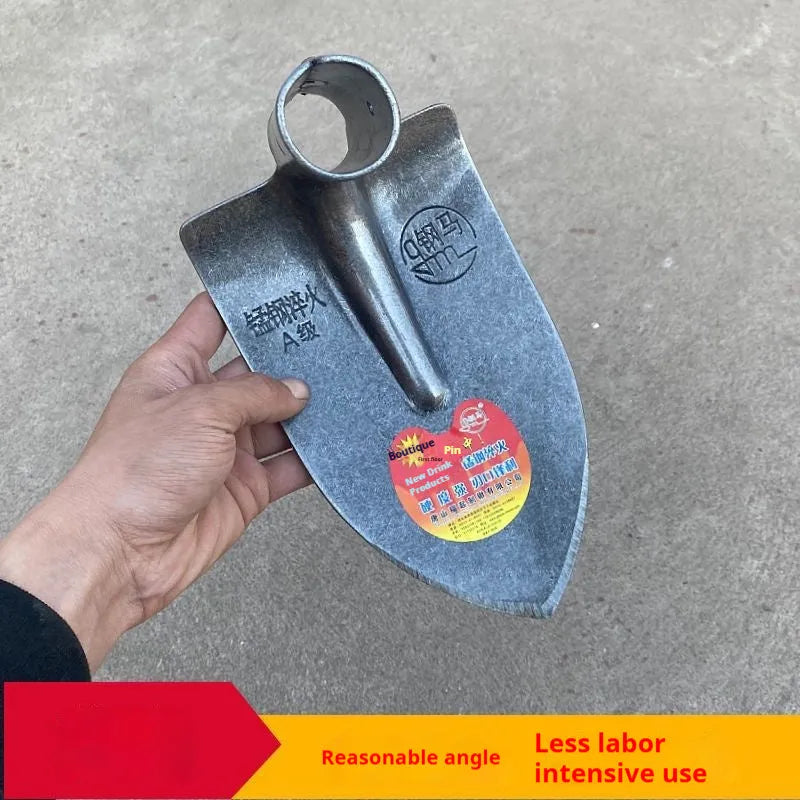 Agricultural pointed hoe with a flat blade, made from manganese and stainless steel.