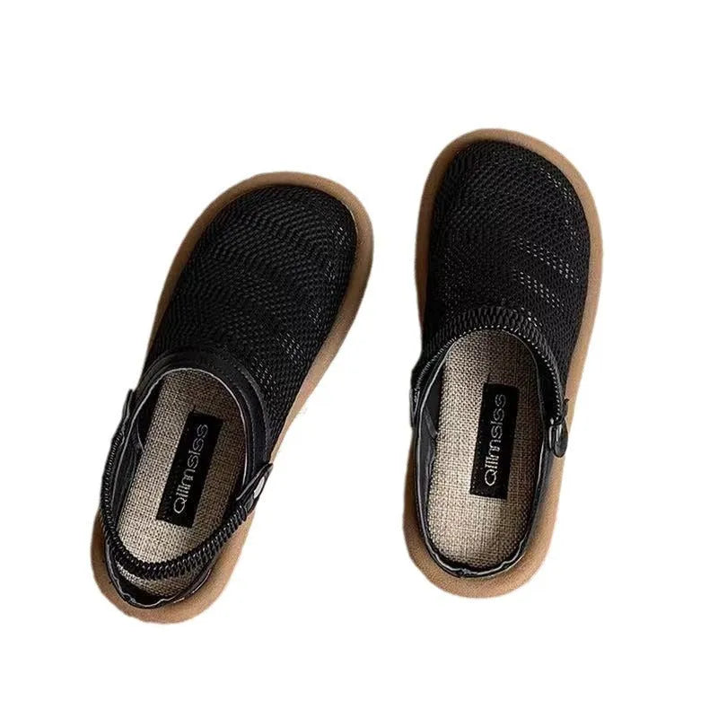 Women's linen slip-on shoes with mesh lining and rubber soles in beige, black and khaki colours