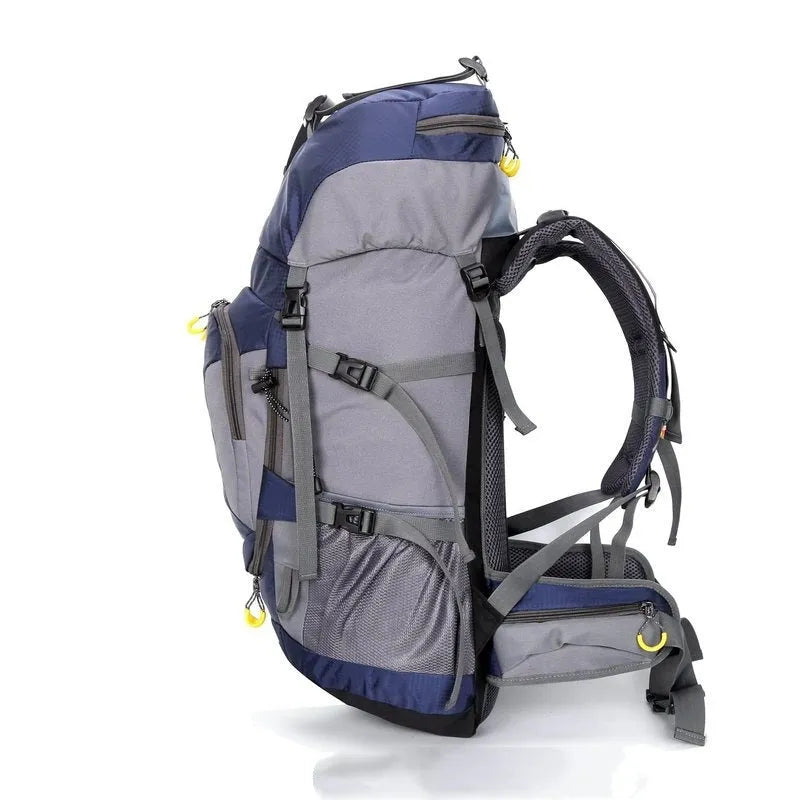 60 litre nylon mountaineering backpack in army green for men outdoor travel and camping