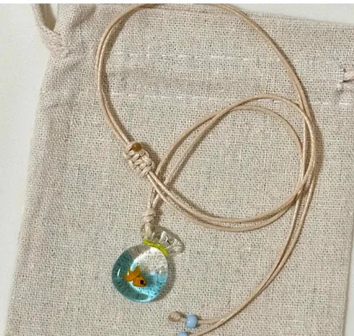Women's necklace with a coloured glaze Skirt Everyday Joker pendant on a cotton and linen clavicle chain.