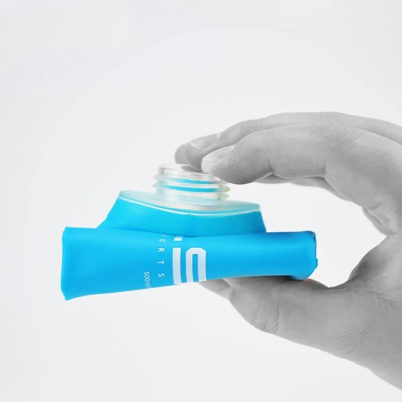 Large capacity soft folding water bottle in black with 250ml TPU silicone body for outdoor use