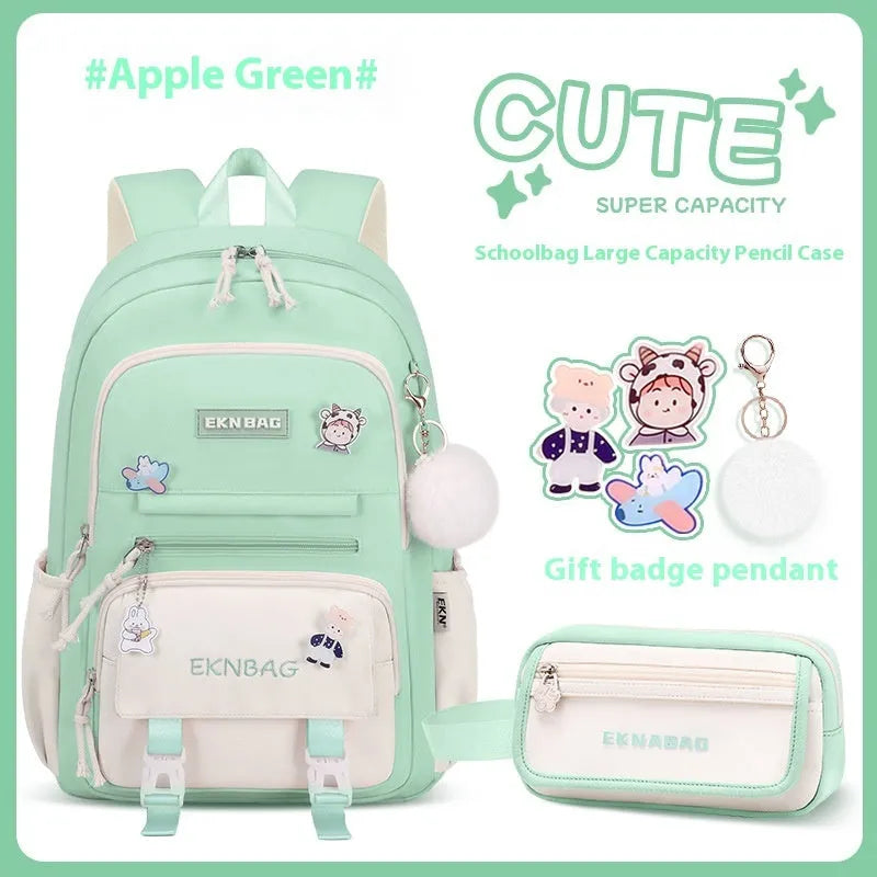 Waterproof Oxford cloth school backpack for girls with curved shoulder straps in six colour options
