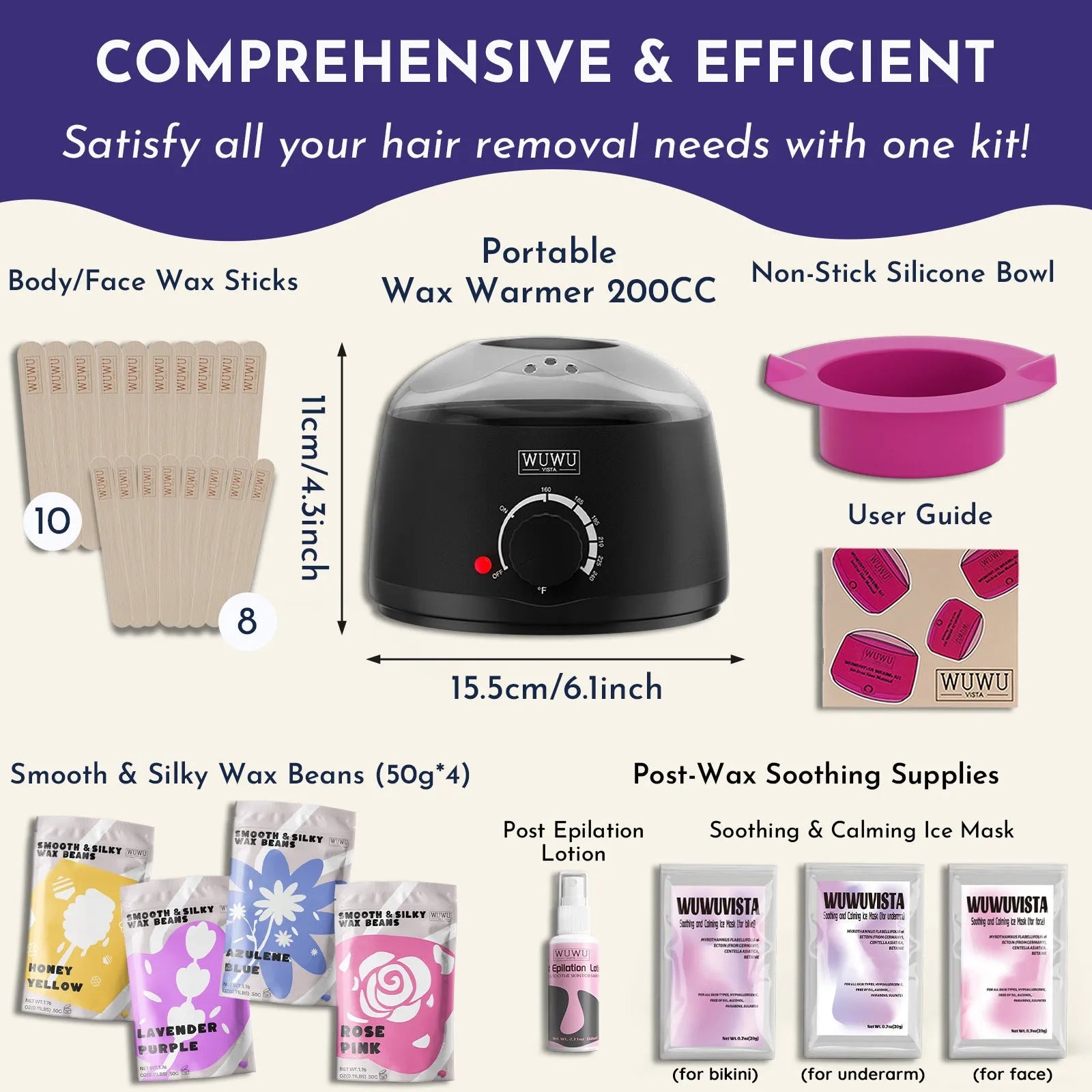 29 piece hard waxing kit with black wax warmer, wax beans, sticks, and aftercare products