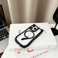 Transparent two-in-one acrylic and TPU phone case for iPhone 17 models on a table.