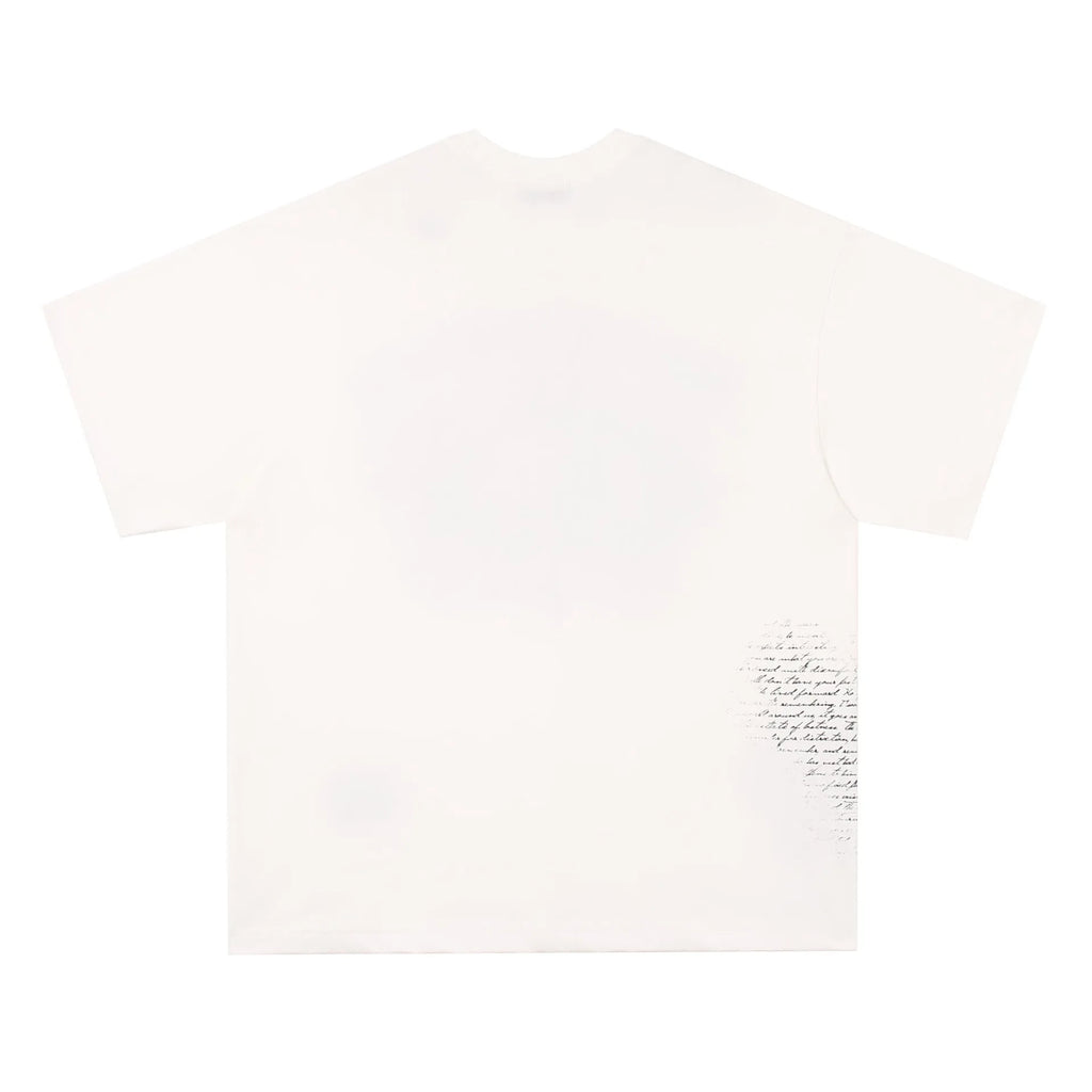 White and black pure cotton T-shirt with retro hip hop gothic letter print, short sleeves.