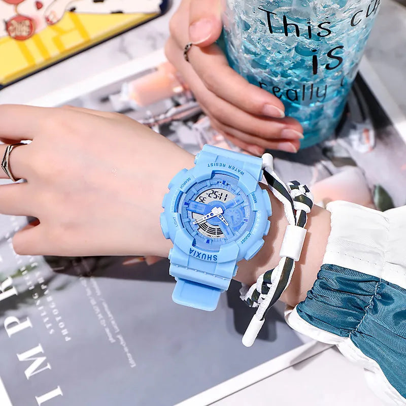 Multi function sports watch with 50mm large dial, luminous hands, rubber strap and stainless steel pin buckle