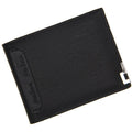 Men's black iron-edge card-picking wallet showing card slots and cash compartment.