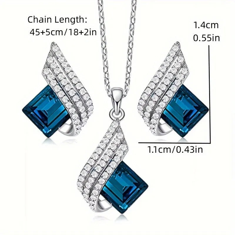 Cross chain necklace with electroplated alloy pendant and matching glass ear stud earrings set