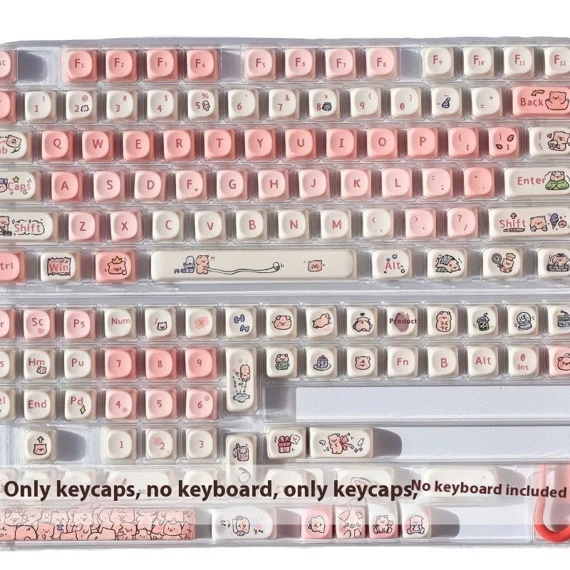 Pink PBT plastic key cap with a detailed sublimation-printed pig design and a keycap puller.