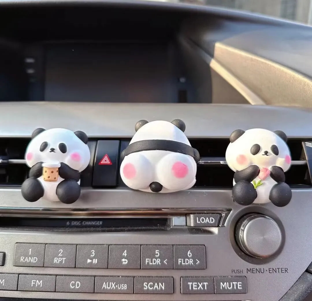 Cute panda car vent perfume decoration in one of three designs: Milk Tea Panda, Flower Panda or Back Panda