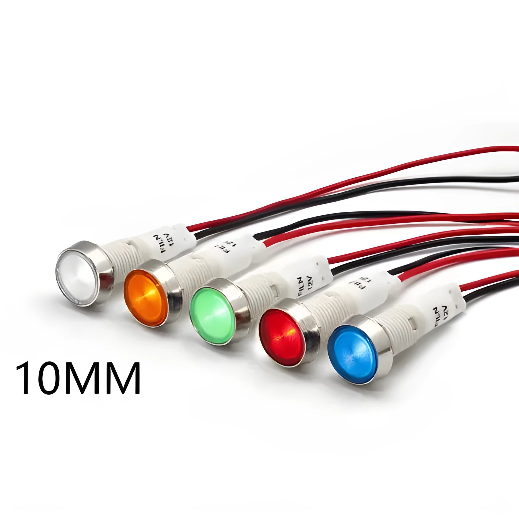 10mm stainless steel edge plastic indicator light with wire and flat end connector.