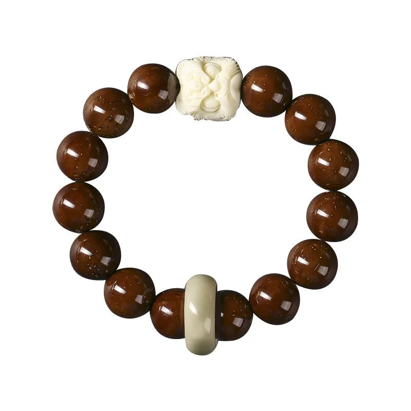 Hand-woven single circle bracelet with 13mm round beads in lion style options
