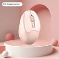 Bluetooth dual-mode wireless mouse in pink, grey, or green with USB charging cable