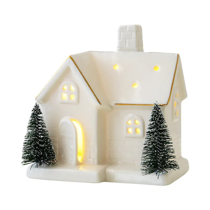 Ceramic European-style villa Christmas tree ornament in a painted house design