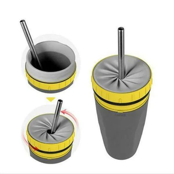 Twist-top double-walled insulated travel cup with cartoon design and silicone seal, 300ml capacity