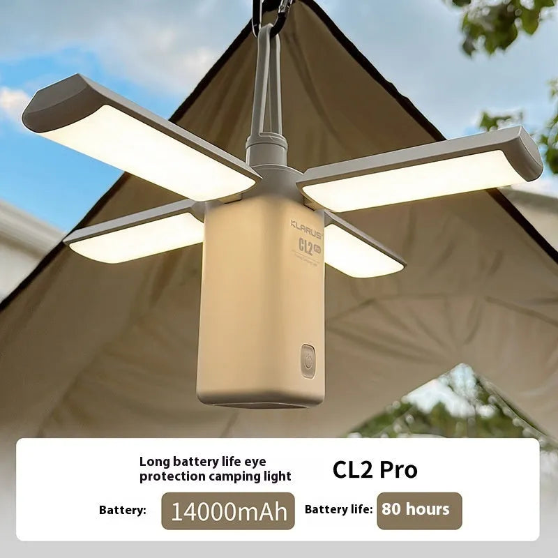 Green and white rechargeable LED campsite lamp with charging cable