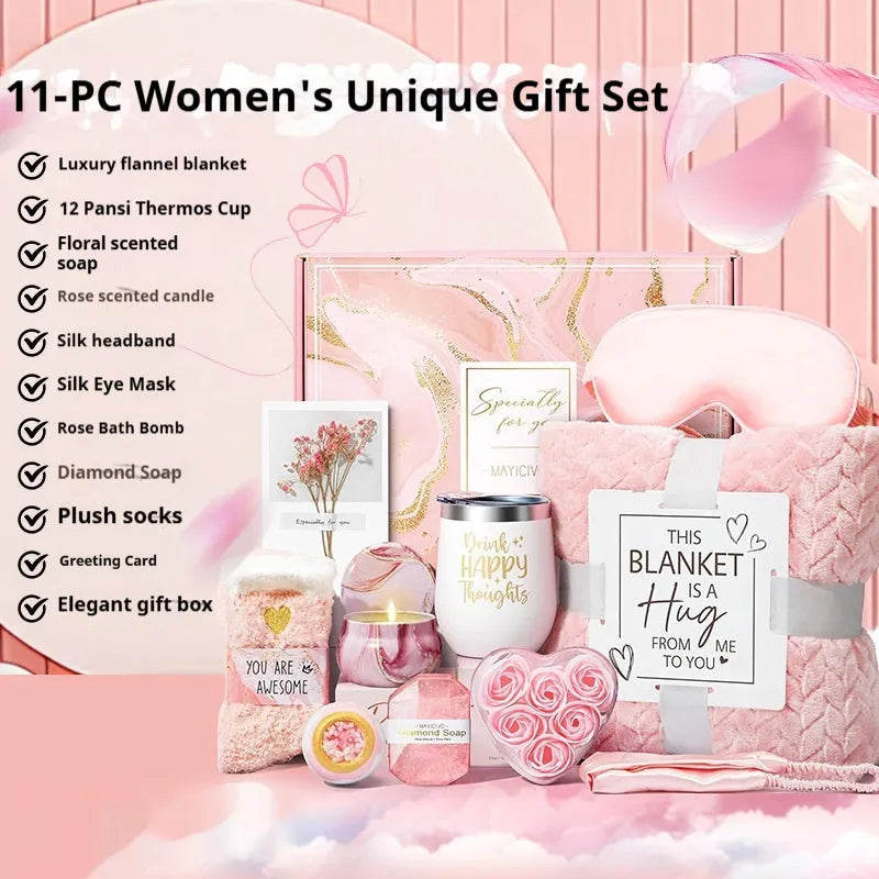 Aromatherapy gift set with candle, soap, and bath salts in modern plastic gift box