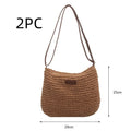 Niche design medium straw tote bag in beige with zipper closure, horizontal square shape, woven material