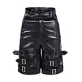 Men's black PU leather cropped pants with ring detailing in medium low waist design