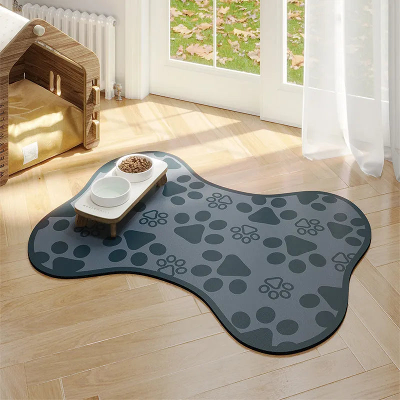 Water-absorbent non-slip pet feeding mat in cat head dark gray pattern 35x50cm