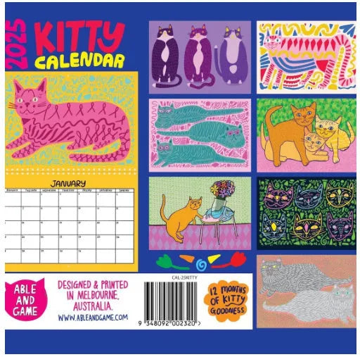 Cat calendar wall planner in A3 size with monthly tabs and 2024 date options