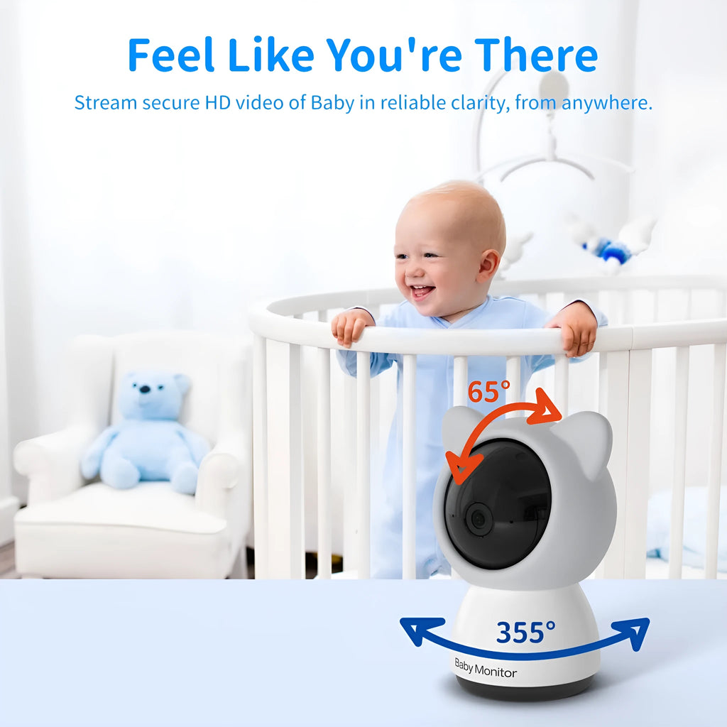 5-inch 1080p baby monitor with 355° rotation, 3000mAh battery, two-way intercom and night vision.