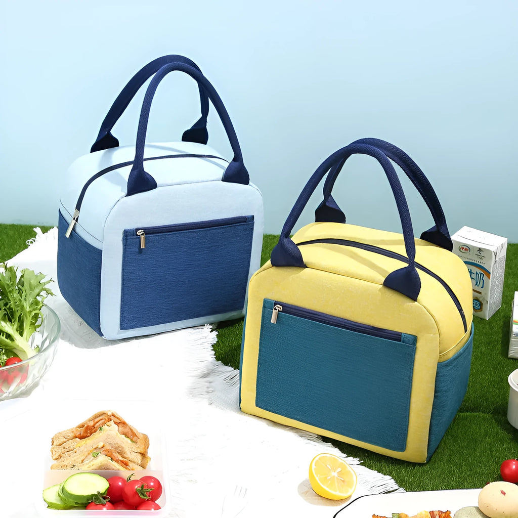 Blue aluminium foil insulation lunch bag made from waterproof Oxford cloth.