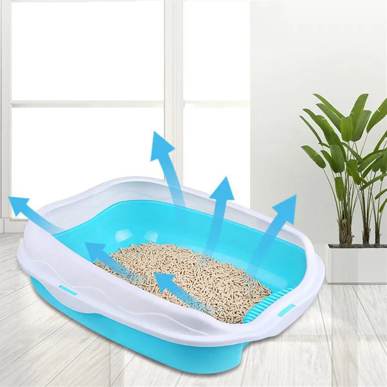 Oversized splash-proof cat litter box in PP with sand trap and included cat litter shovel, multiple colours