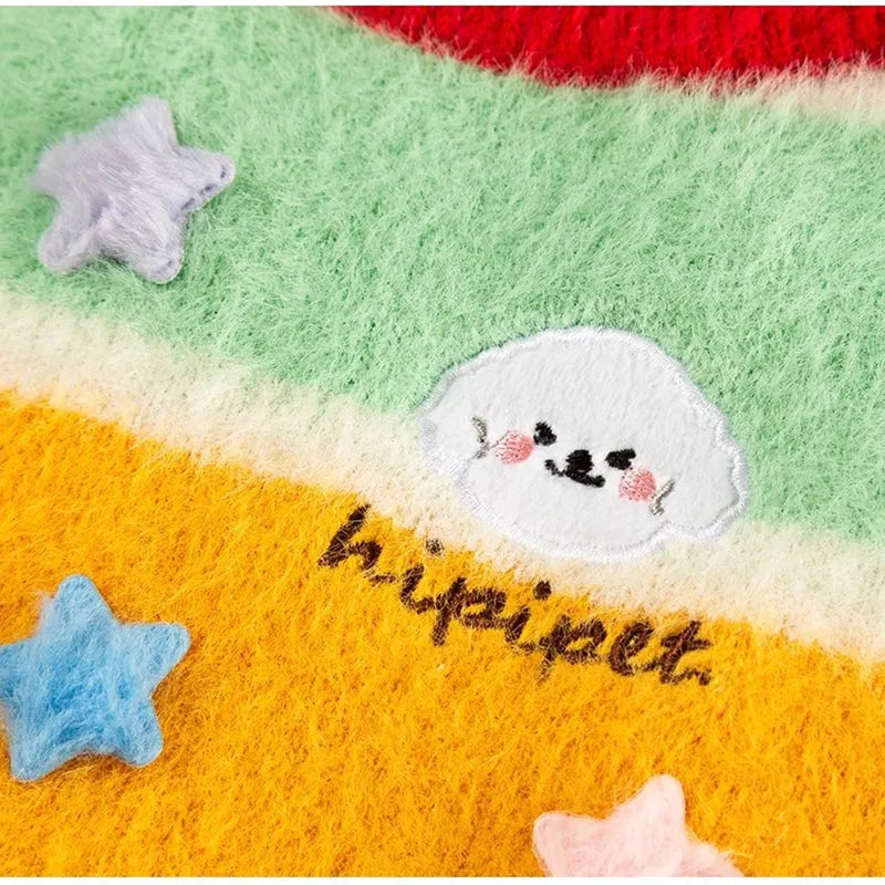 Yellow cartoon star striped parent-child sweater for small and medium dogs, pet clothing