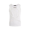 Men's black sleeveless waistcoat with hollow white thread construction and round neck collar