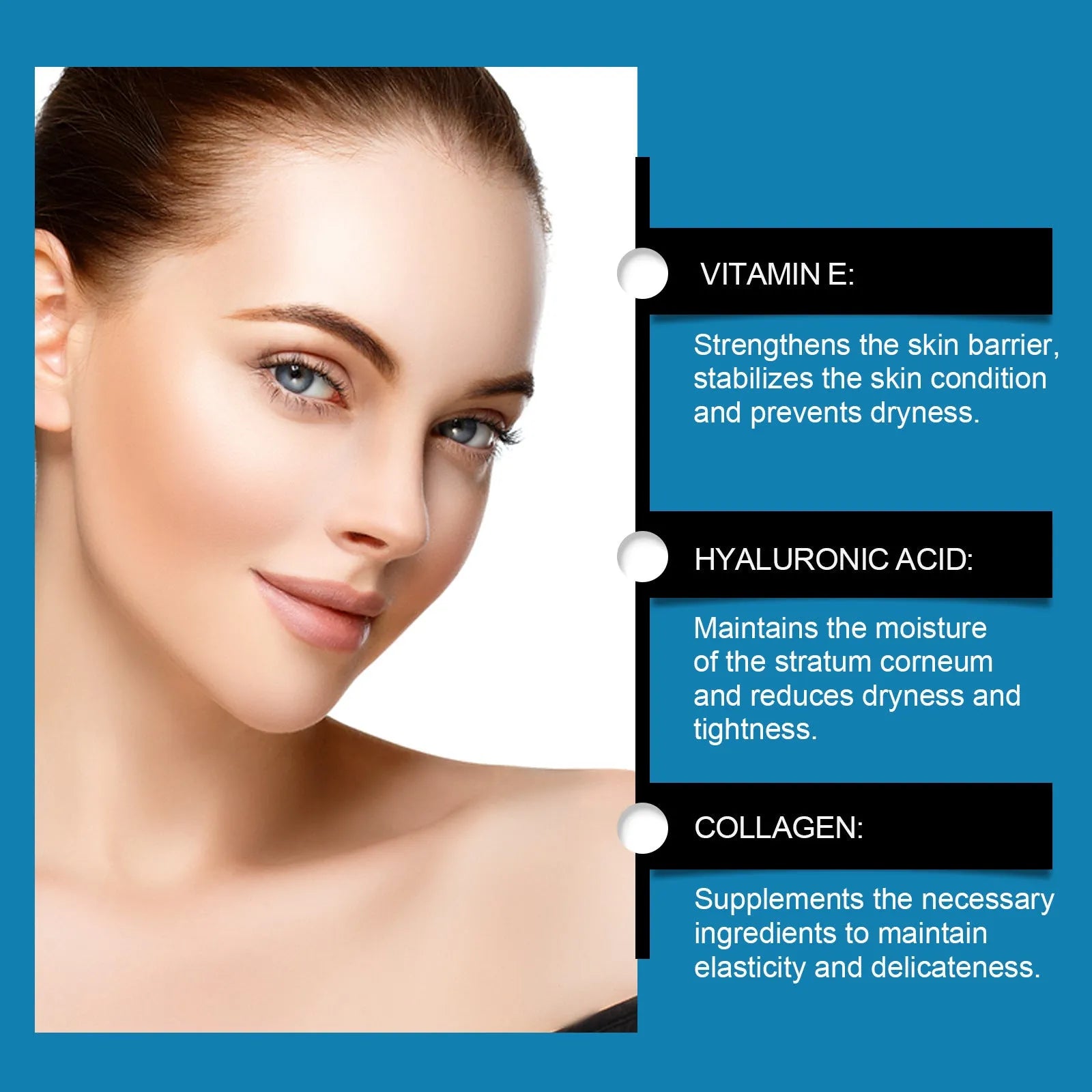 Pack of 5 forehead moisturising patches with vitamin E, hyaluronic acid and collagen ingredients