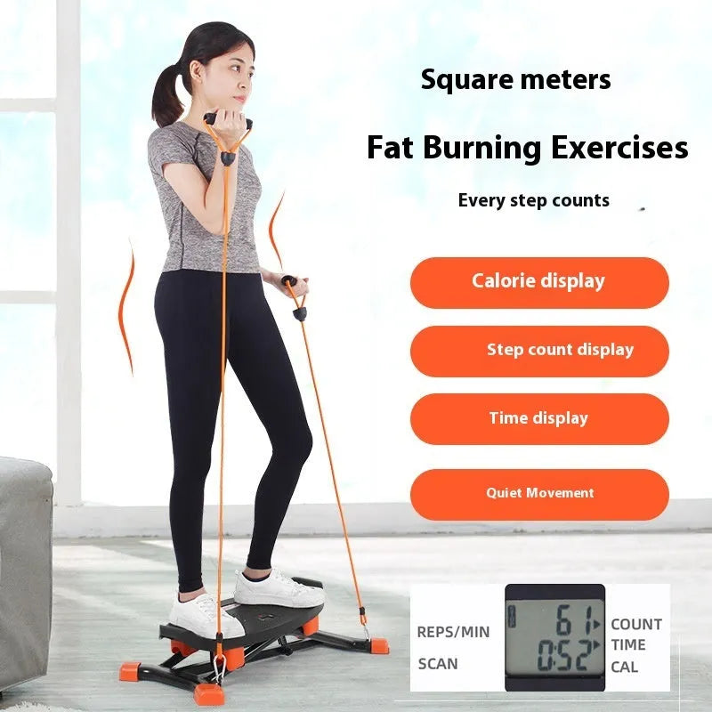 JS101A mini fitness skiing machine compact home exercise equipment with elastic hand straps
