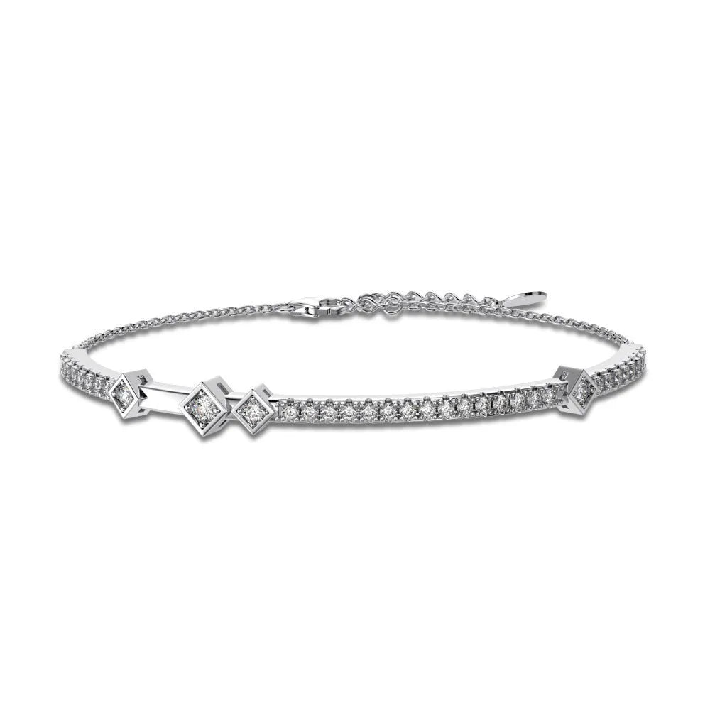 S925 sterling silver double chain bracelet for women round quadrilateral geometric white gold gold