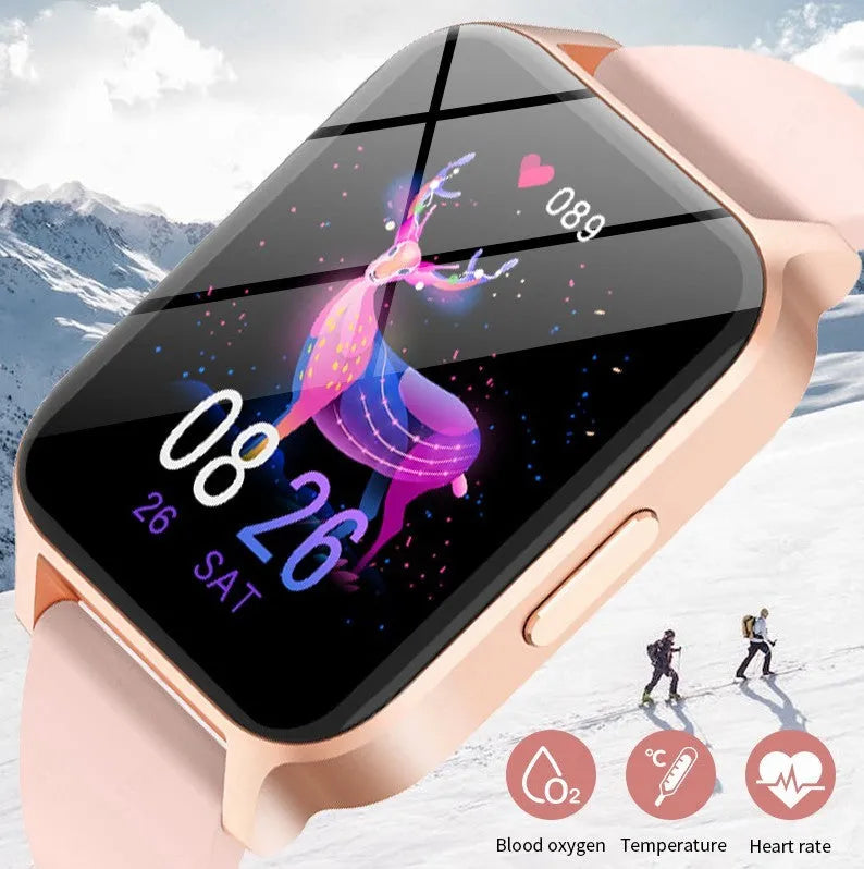 Smart colour screen health detection watch with TFT touch display in black or rose gold with mesh or tape strap options
