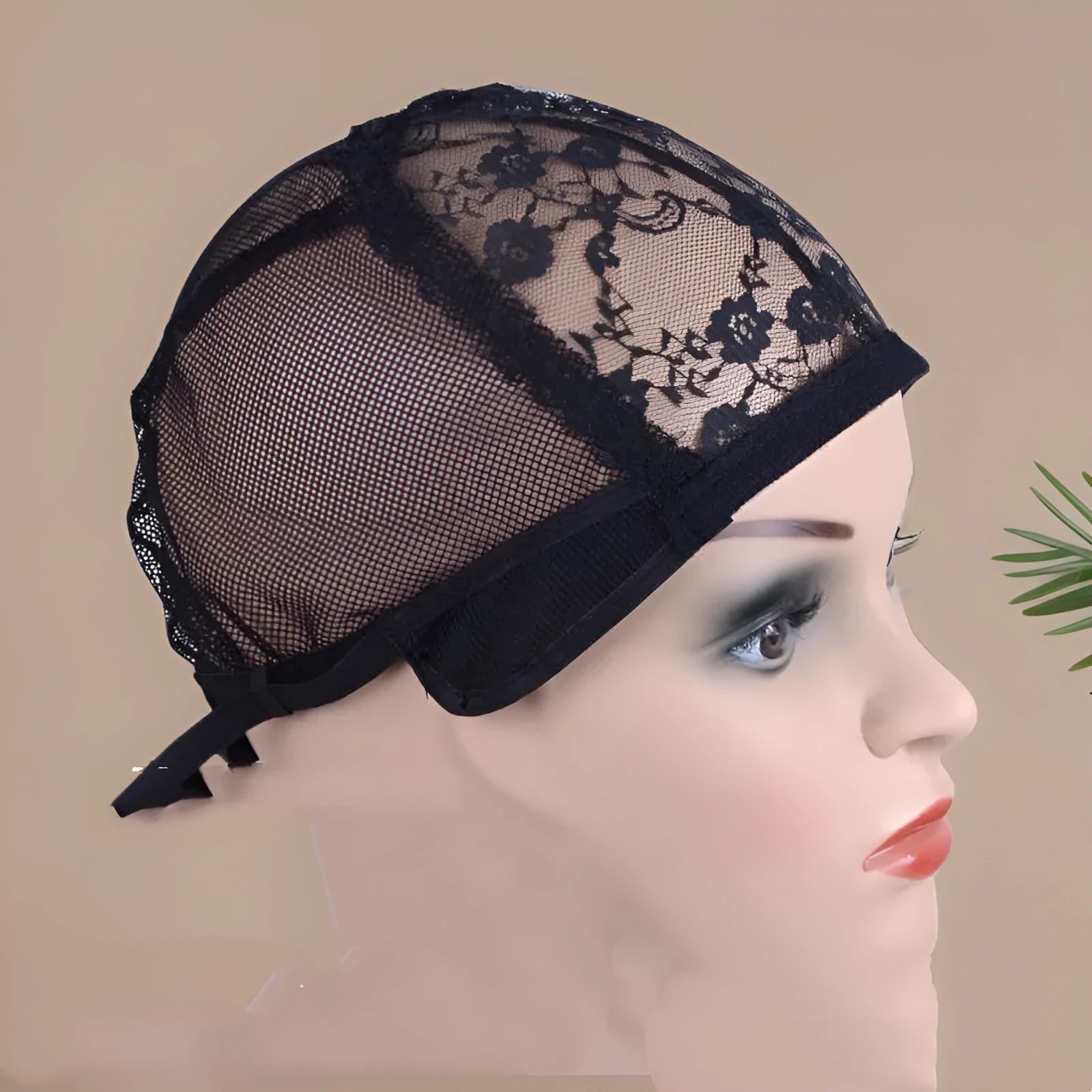 Small Flower black nylon mesh wig cap with flat top crown, size M 56-58cm
