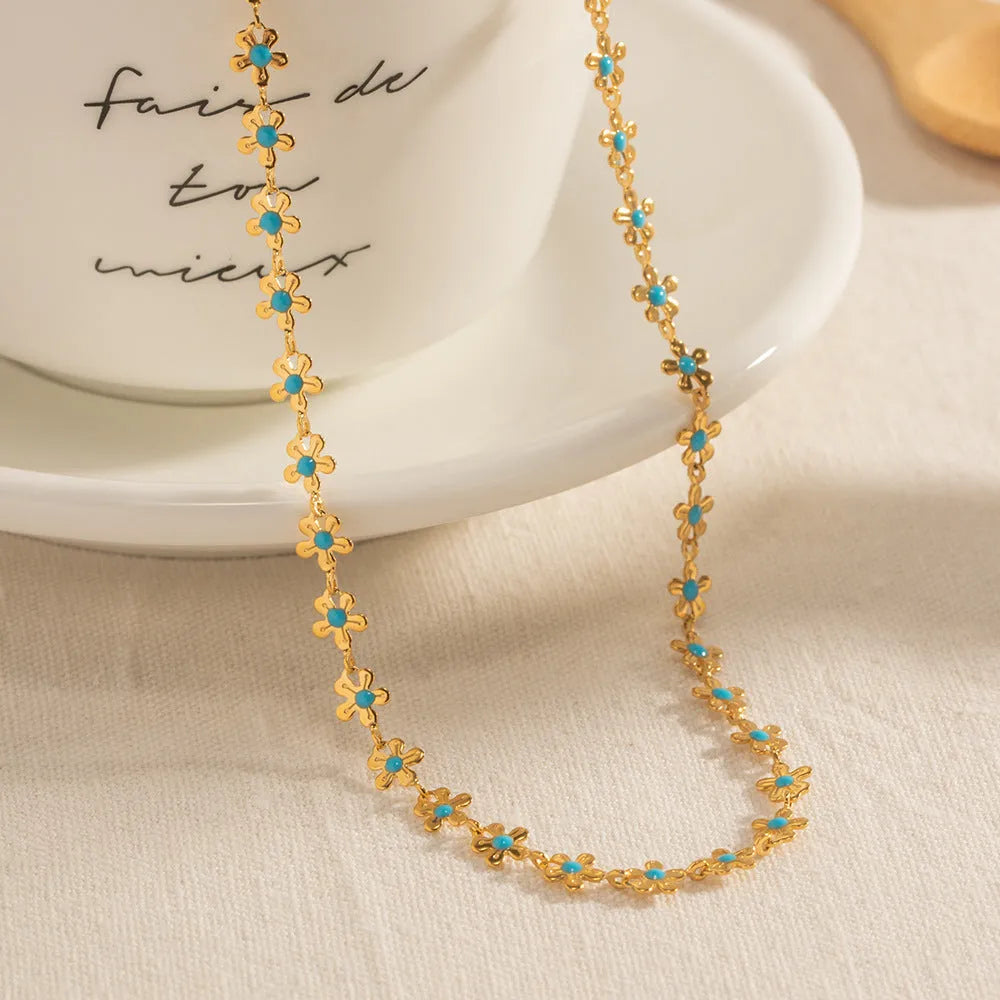 Oil-spot glaze flower necklace or bracelet with O-ring chain, stainless steel and titanium steel pendant