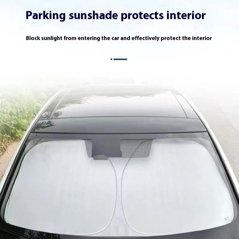 Titanium silver aluminium foil car sunshade shown unfolded.